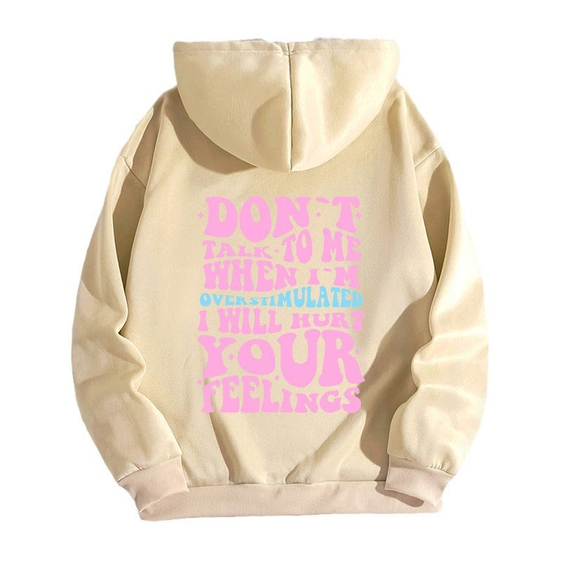 Letter printed hooded sweatshirt with back collar and fleece