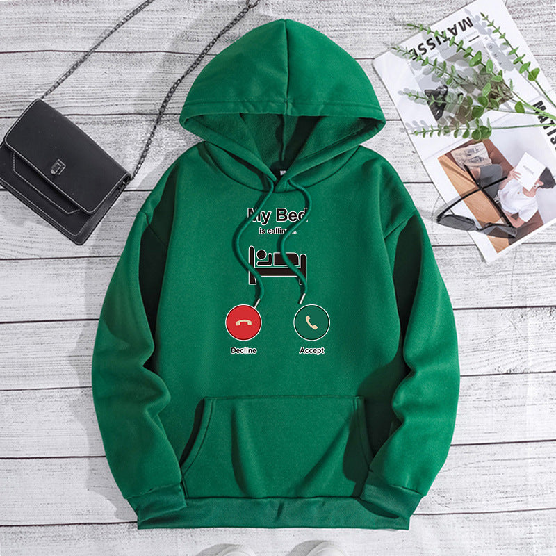 Phone reminder for printed hooded sweatshirt with back collar and fleece