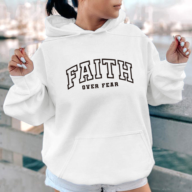 Letter printed hooded sweatshirt with back collar and fleece