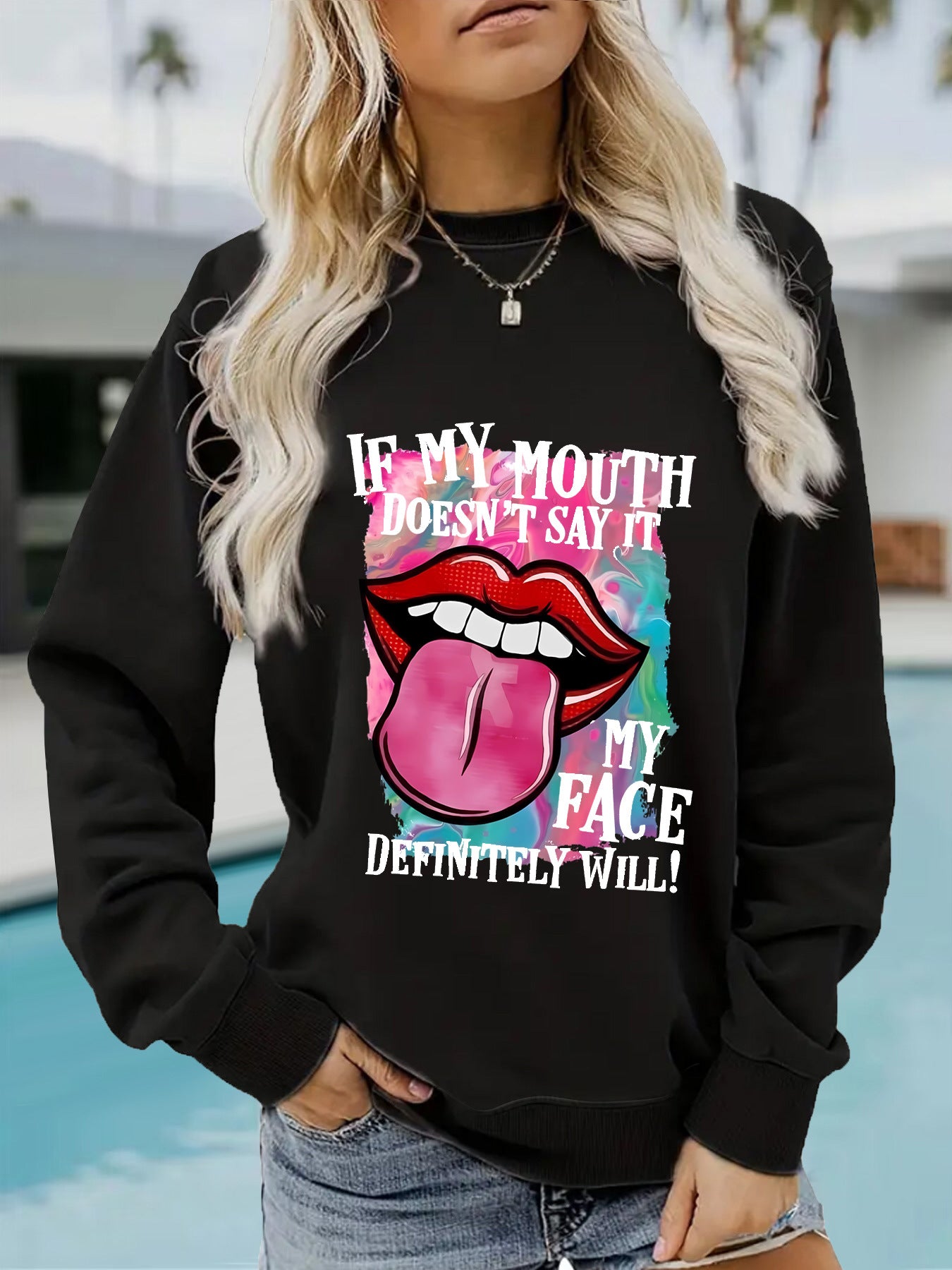 Round neck printed pullover sweatshirt