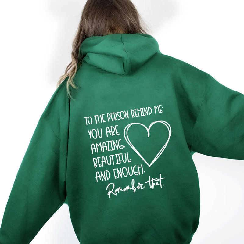 Letter printed hooded sweatshirt with back collar and fleece
