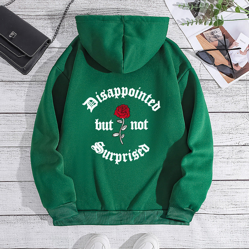 Letter printed hooded sweatshirt with back collar and fleece