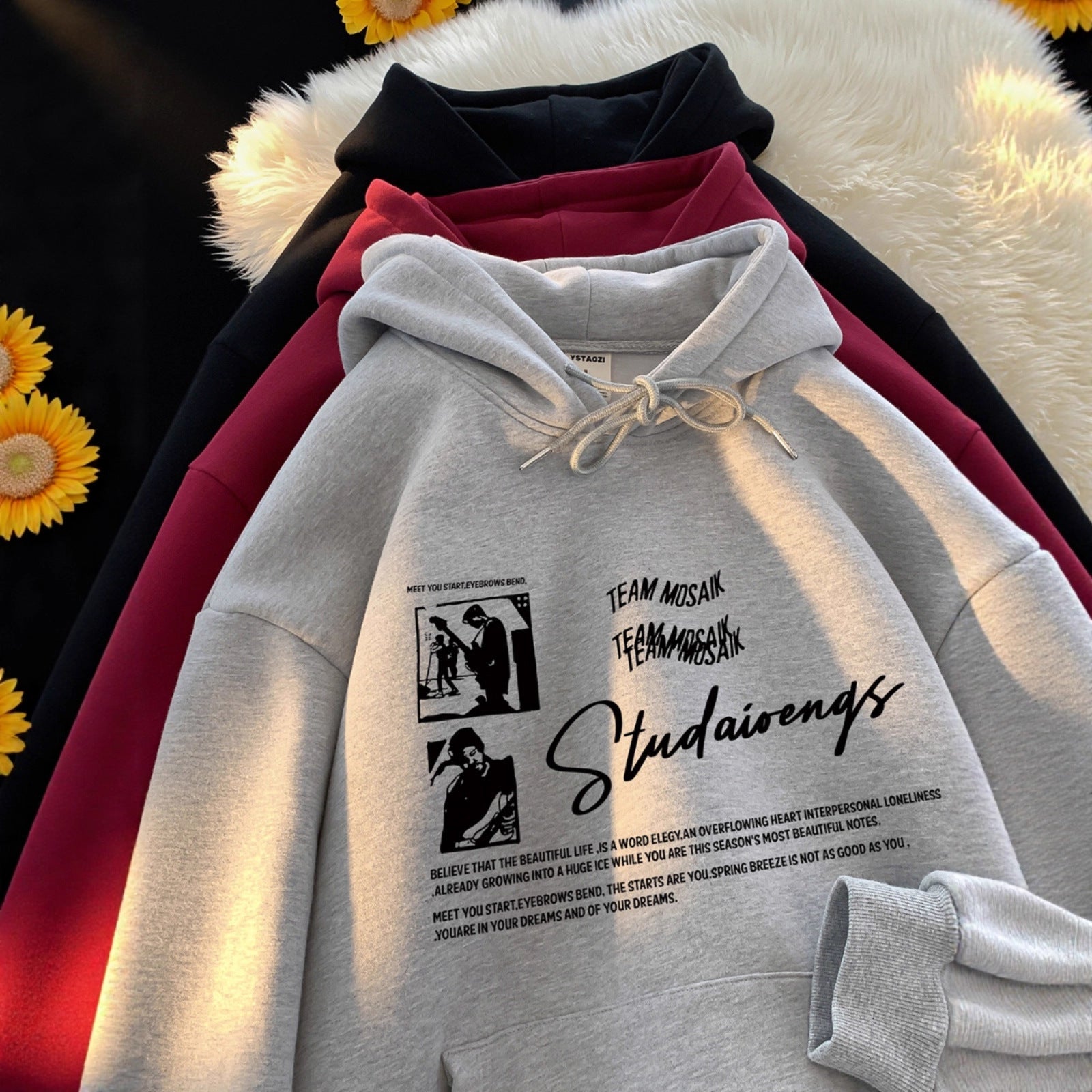 Retro Hoodie Men's Autumn Winter Heavy Weight Fleece Lined Loose Fit Hooded Sweatshirt Outerwear