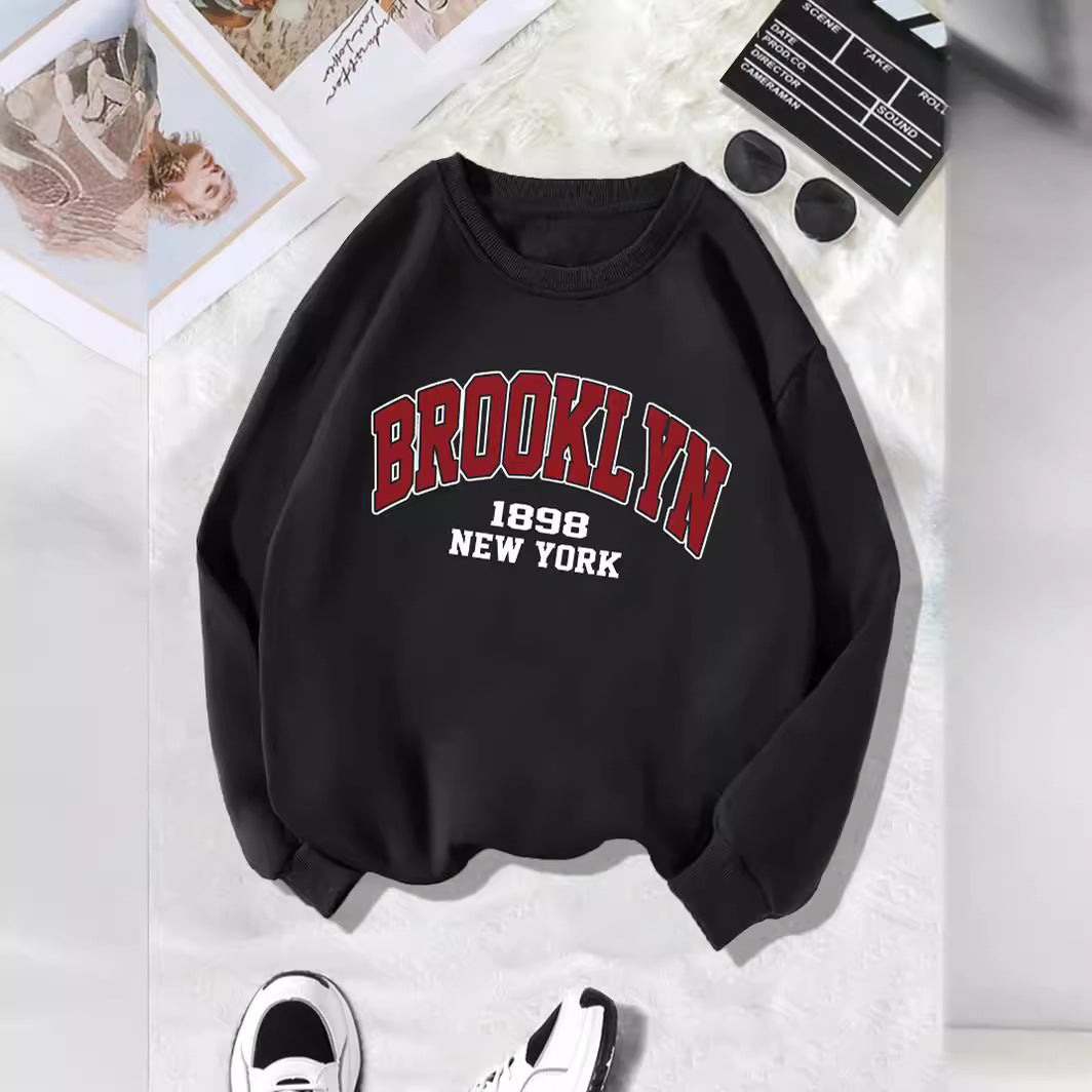 Back collar with fleece sweatshirt round neck BROOKLYN print