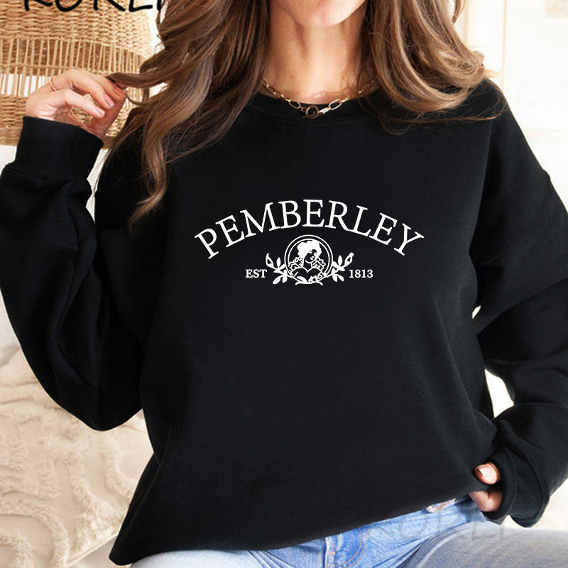 Back collar with velvet sweatshirt round neck letter print