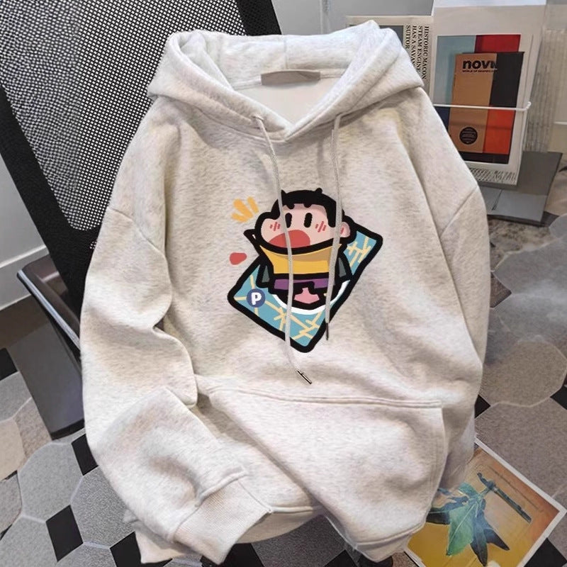 style casual design hoodie with cartoon character long sleeve top for men