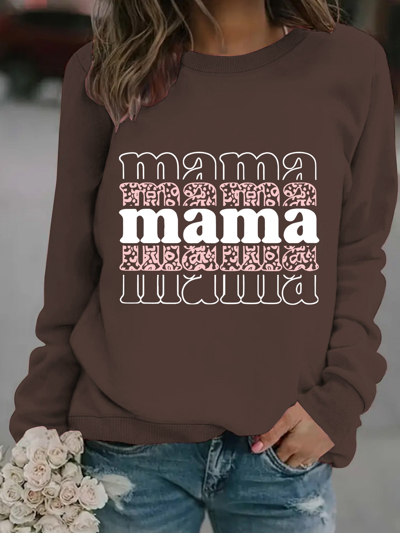 Mama printed pullover sweatshirt